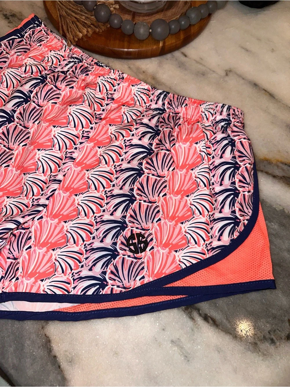 NWT Simply Southern Size Large Women’s Pink Athletic‎ Shorts with Navy Trim